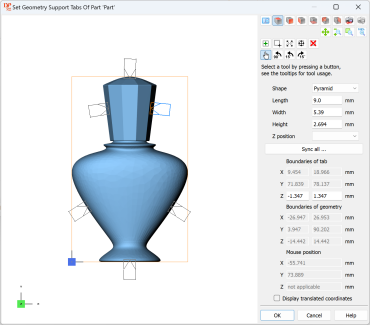 Screenshot of the Set support tabs dialog