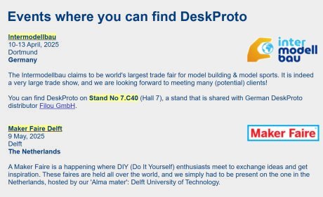 Screenshot website page on Events