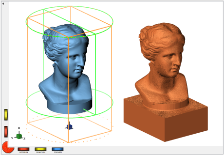 Two screenshots, showing Venus in a rectangular block and as simulation