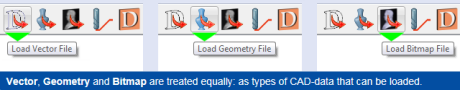 Three different buttons to load three types of CAD data.
