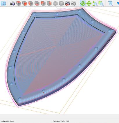 Screenshots the shield with toolpaths in DeskProto