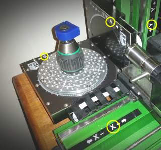 The Pocket NC milling machine with axes shown