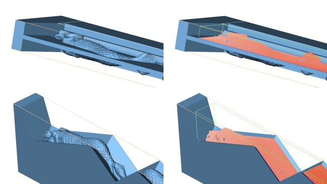 Four DP screenshots, with and without toolpaths